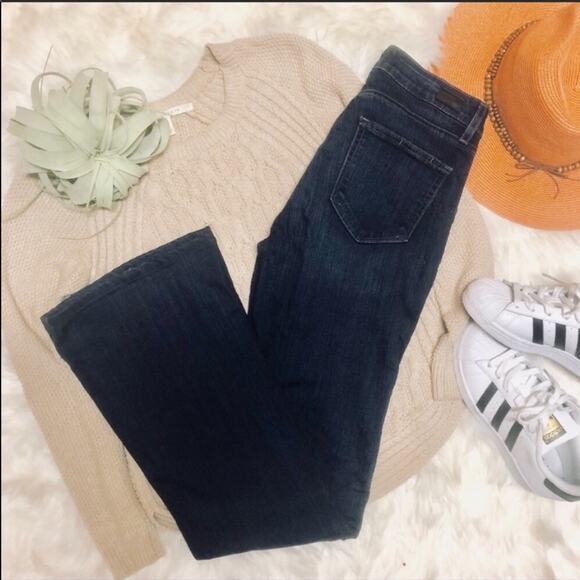 PAIGE Bell Canyon Dark Wash Blue High Rise Flares Denim Jeans 27 Stretch - Picture 5 of 10